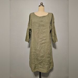 Rosemarine Long Sleeve Olive Linen Dress